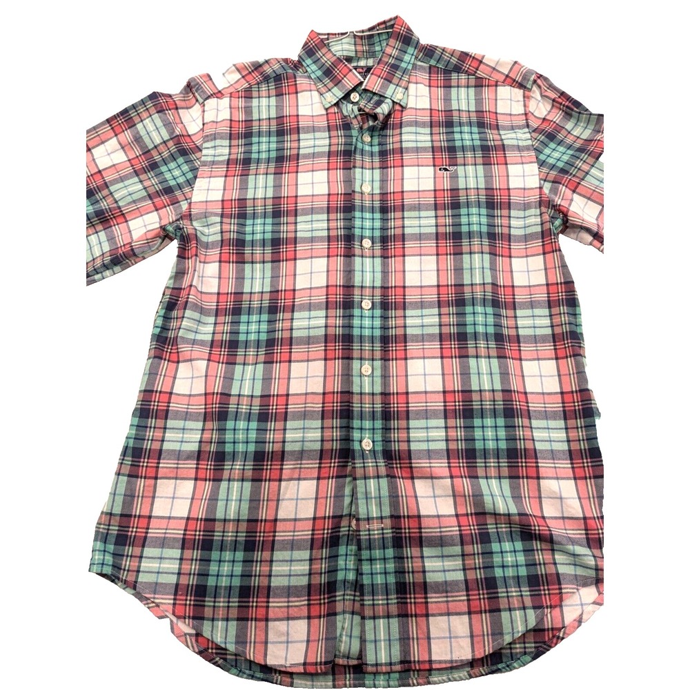 Vineyard Vines Whale Shirt Men Sz S Plaid Colorful Cotton Button Long Sleeve